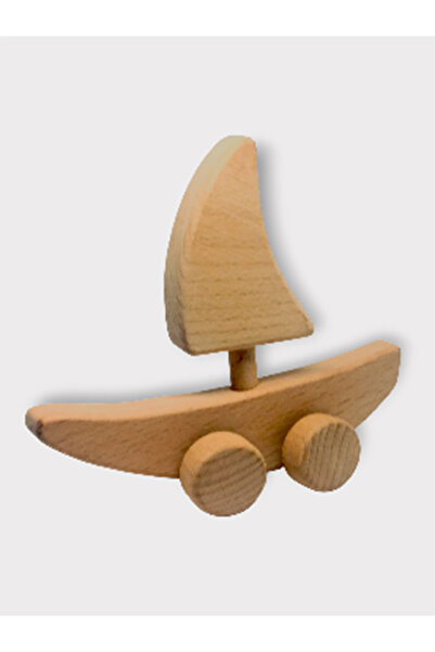CWWTOYS Wooden Sailboat Unpainted Toy, Solid Beech Wood, 18 Months+