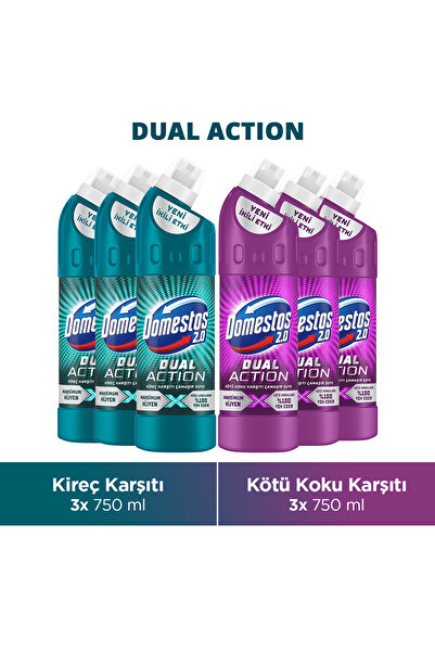 Domestos Dual Action Kireç Karşıtı Çamaşır Suyu 750 ml x3 Dual Action Kötü Ko...