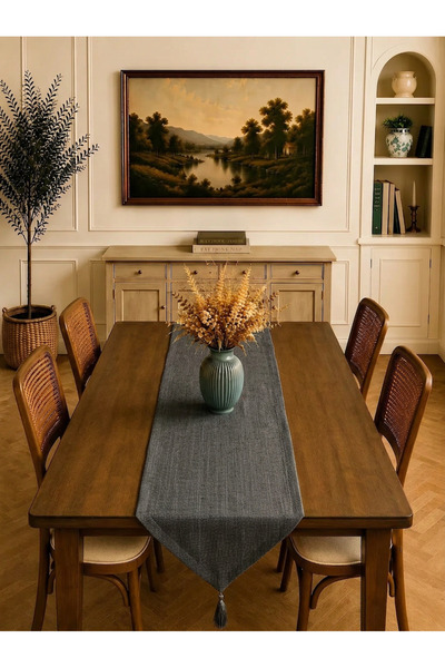 Econice Linen Etamin Fabric, Anthracite Runner