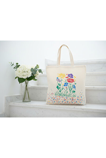 Vogue Visage Wildflower Bouquet Hand-Painted Canvas Tote Bag
