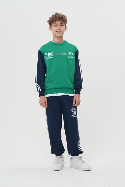 HayKids Boys' College Style Nyc La Printed Color Block Tracksuit Set
