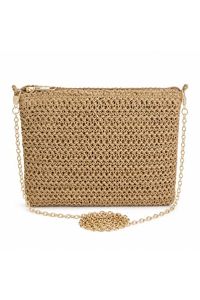 SHOPIENS Geantă crossbody din paie pentru femei cu lanț auriu detașabil, ferm...