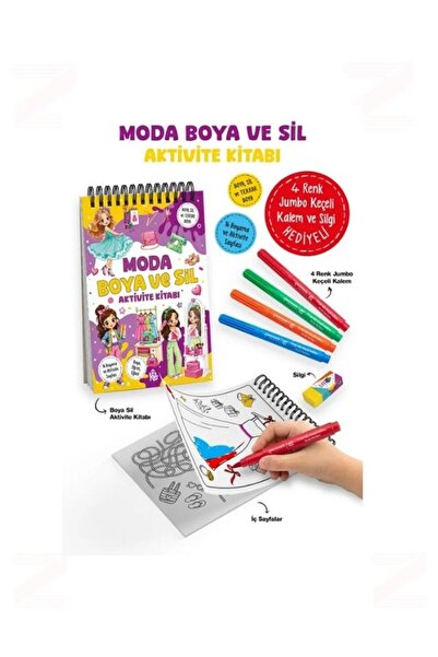 Fabrika Yayıncılık Fashionable Paint and Erase Activity Book with 4 Color Fel...