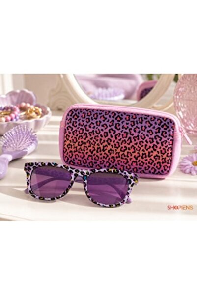 SHOPIENS Set de ochelari de soare pentru fete cu ramă leopard mov, lentile vi...