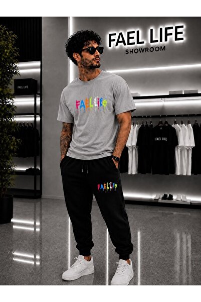 FAEL LİFE Unisex Wide-Let T-Shirt and Sweatpants Colorful Feal Life Printed Set