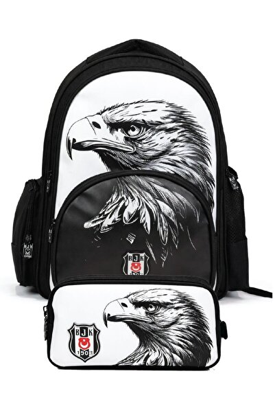 Beşiktaş Set de geantă școlară și suport pentru creion alb - negru (imprimat ...