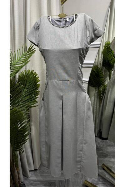 Mar style Classic Midi Dress with Soft Side Embroidery
