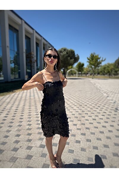 Genel Markalar Siyah Payet İşlemeli Elbise