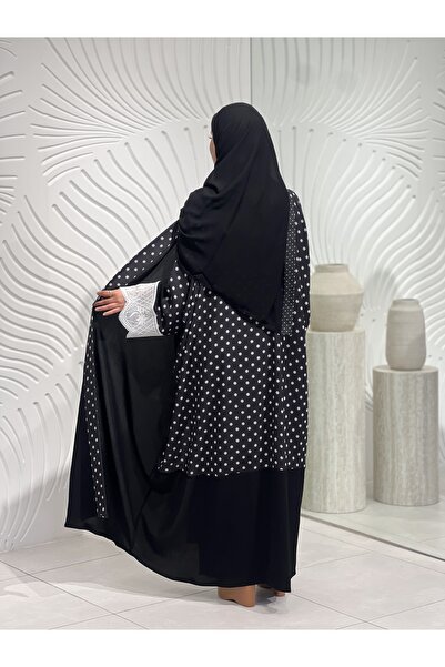 elegant veil عباية ترند ميرال شيفون نص بشت على كريب خفيف بنقشة منقط ودانتيل |...