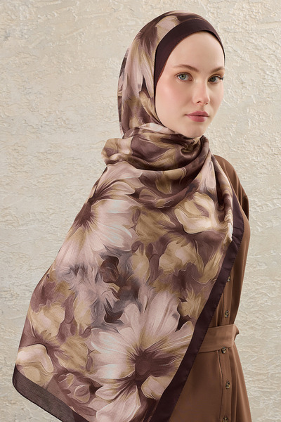 SilkTouch Coffee Romance Garden Patterned Organic Shawl
