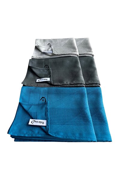 PELLA-EU Mikrofiber Cam Bezi Genel Temizlik Bezi Mutfak Banyo Yüzey 6 adet Mavi Antrasit Gri 30x40cm
