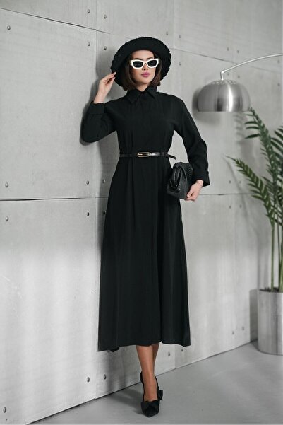 MİSPİER Leather Belted Modal Dress