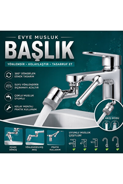 Ufak Tefek Şeyler 1080 Derece Dönebilen Robot Kol Musluk Başlığı - Çift Fonks...