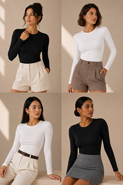 Loule Women's Crew Neck Long Sleeve Cotton 4-Piece Basic Undershirts - 95% Co...