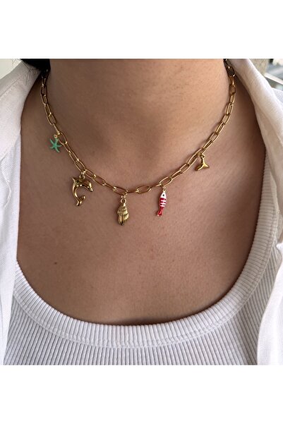 Home Ocean Dream Charm Kolye | Gold Zincir Deniz Temalı Yaz Kolyesi | Yunus B...