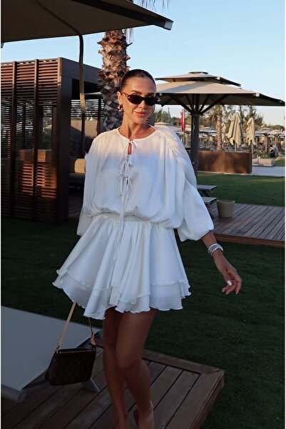 Havoş White Flight Flounce Mini Dress