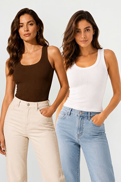 fevien Set of 2 Women's U-Neck Thick Strap Combed Cotton Camisole Undershirts...