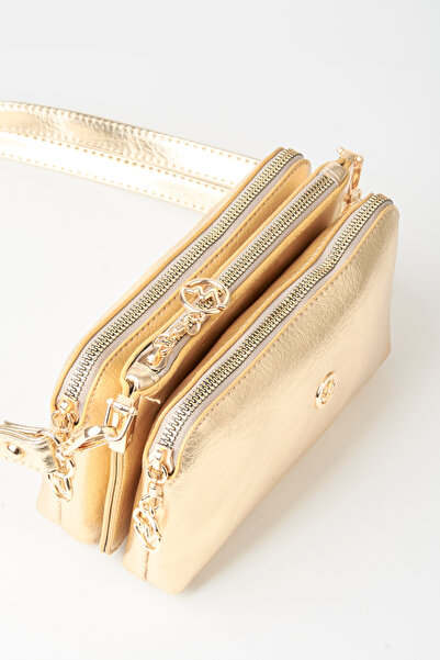 Vivaq Women's Melisa Gold 3-Compartment Small Size Zipper Closure Adjustable ...
