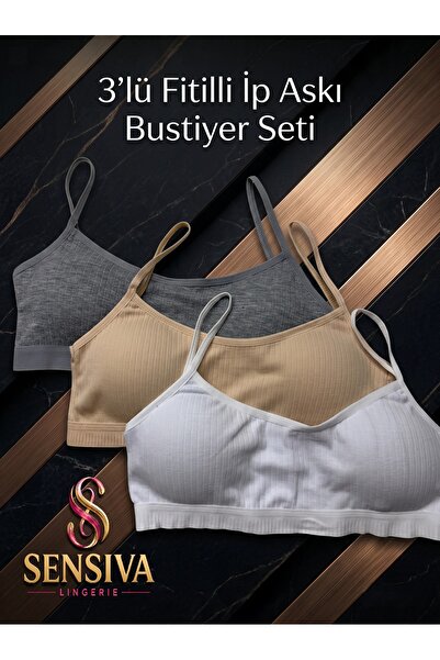 sensiva lingerie 3-Pack Ribbed Strap Bra Set - with Removable Pads - Flexible...