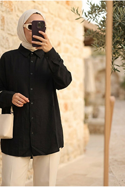 Kirazca Butik Women's Loose Cut Hijab Shirt Tunic with Three Buttons on the Back
