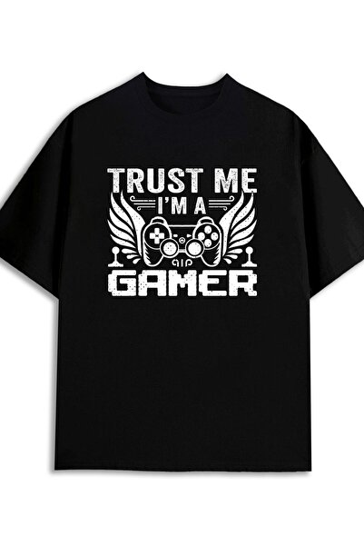 1001moda تي شيرت رجالي بطبعة مضحكة من Gamer Trust، 180 جرام، 100% قطن، أسود، ...