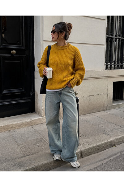 get crazy collection Women's Crew Neck Oversize Basic Knitwear Sweater