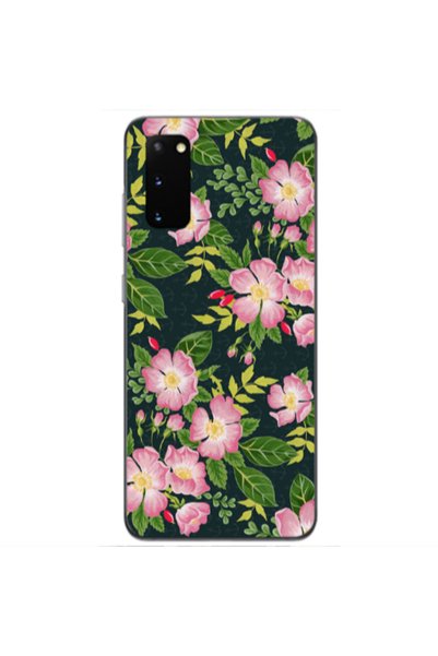 Other Samsung S20 Pink flowers green laves Transparent Silicone TPU Θήκη