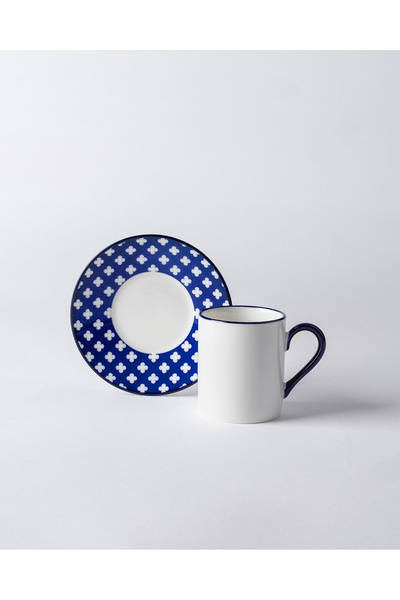 Madame Coco Reve Bleu Raye 2 Piece Coffee Cup Set - Blue/White - 90 ml