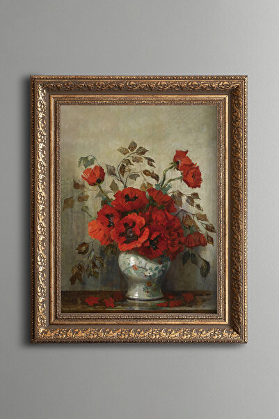 epiqart Poppies in a Vase - Vintage Patterned Painting - Thick Model