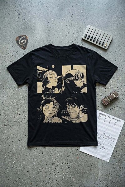 Köstebek Black Gorilaz the Mountain Tour Album Unisex Y2K T-Shirt