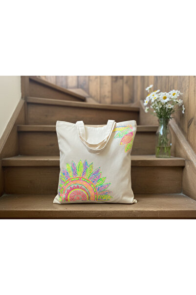 Vogue Visage Sunflower Mandala Hand-Painted Canvas Tote Bag