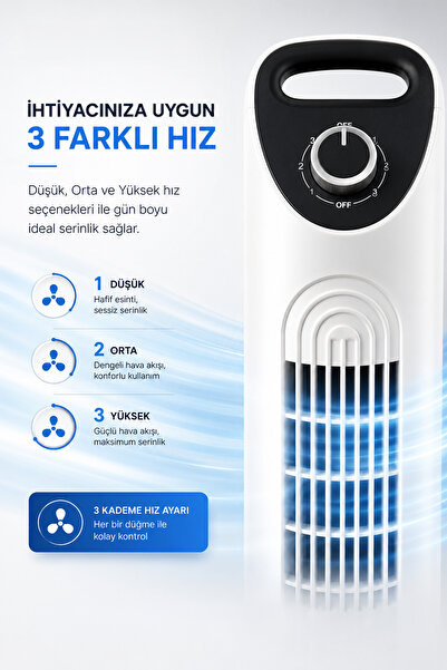PiranTech EV-30 Kule Tipi Vantilatör | Sessiz Çalışma | Şık ve Modern Tasarım | Ev ve Ofis Kullanımı