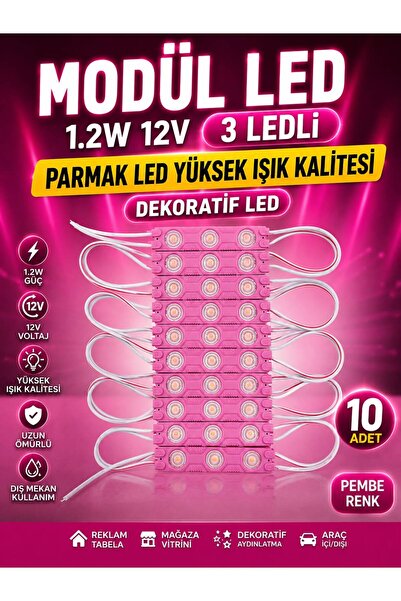 KUZEY AKSESUAR Modül led 1.2w 12v 3 ledli parmak led yüksek ışık kalitesi dek...