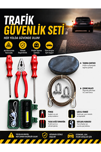 PADRİ ARAÇ İÇİ TRAFİK SETİ ( 2 metre Çekme Halatı Fener Pense Tornavida süper...