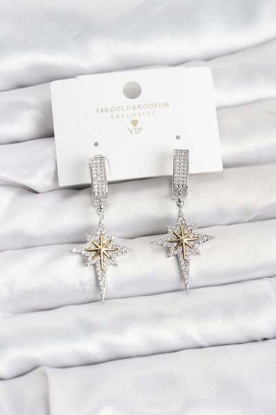Inure Jewelry Zircon Stone Silver Color Brass Polar Star Model Women's Earrings