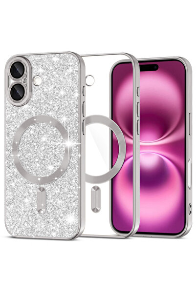 Techsuit iPhone 16 Plus Πολυτελής Θήκη MagSafe με Γκλίτερ, Αντικραδασμική, Ασημί