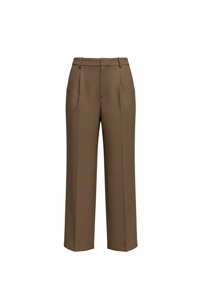 Dazy Women's Brown Pleated High-Waisted Wide Leg Trousers