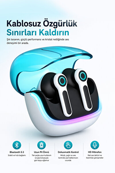 TECHNOMEN Bluetooth 5.3 Oyuncu Kablosuz Kulaklık TWS, 4 Mikrofonlu ENC Gürült...