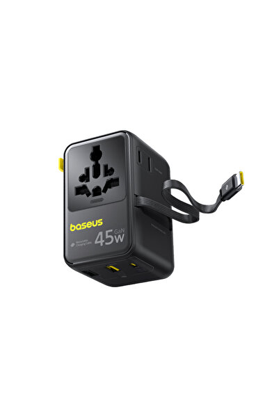 Baseus PicoGo AG11 Adaptor de călătorie 45W 2 AC 2 USB-A 1 USB-C Cablu retrac...
