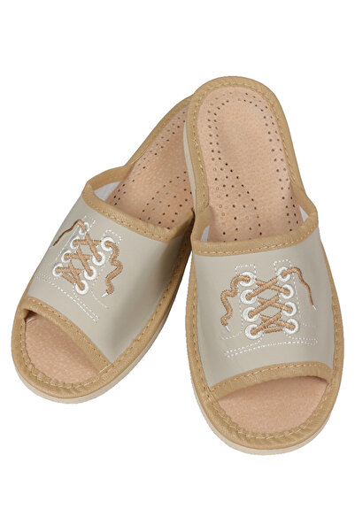 LimArt Papuci de Casa Dama, Piele Naturala, Model cu Broderie Siret, Brant Pe...
