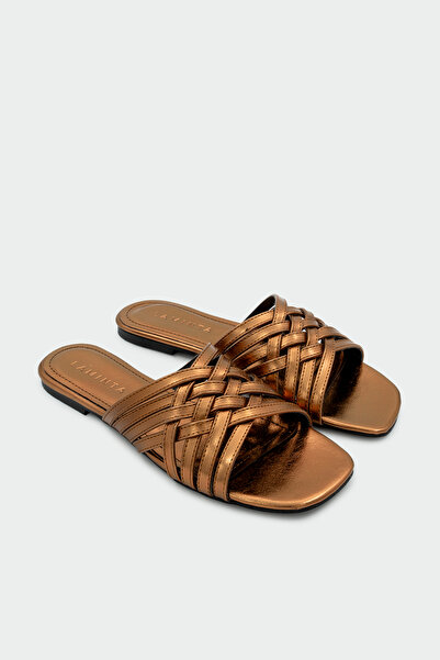 LAMİNTA Sley Knitted Detailed Women's Copper Flat Slippers