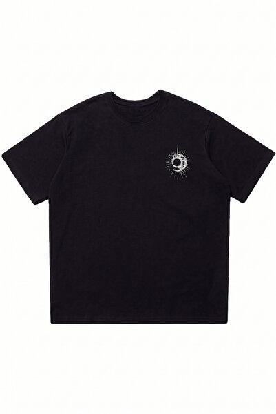 DASH WEAR Celestial Eclipse Printed Black Oversize Crew Neck T-Shirt