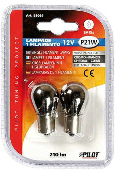 Lampa Λάμπες Αυτοκινήτου Μονόφιλικες P21W-BA15S-1156 12V 21W 2 τεμάχια