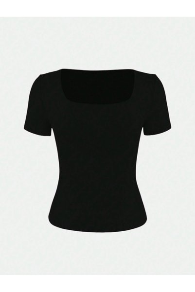 landoffashiontr Square Neck Double Layered Crop Blouse with Chest Panel
