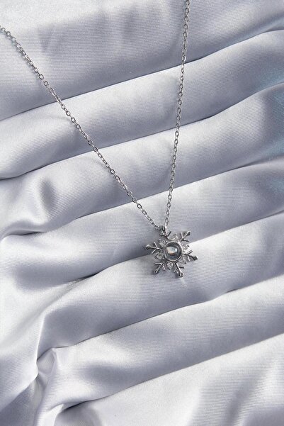 Bidi House Snowflake Silver Women's Necklace with Zircon Stone 316 L Steel 45 cm