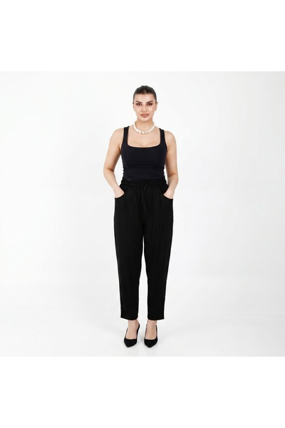 ZANESSİ FASHION Plus Size Elastic Waist Lace-Up Pocketed Lycra Mom Cut Women'...
