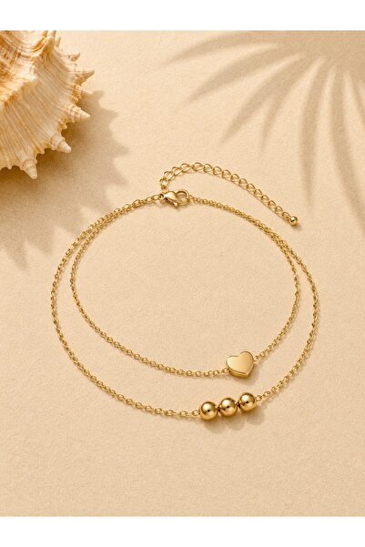 316 L çelik Steel Double Row Heart Detail Chain Anklet