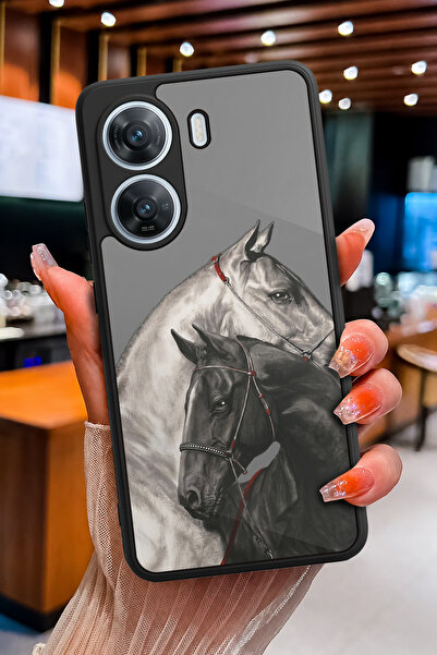 POCO XIAOMİ X7 Pro Uyumlu Siyah Beyaz At Desenli Parlak Baskılı Kamera Koruma...