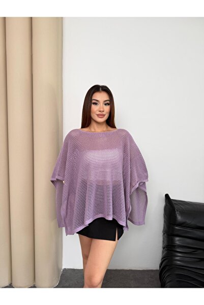 ZABİRA GİYİM Kadın Oversize Ajurlu File Triko panço – Yazlık Plaj Pareosu Salaş