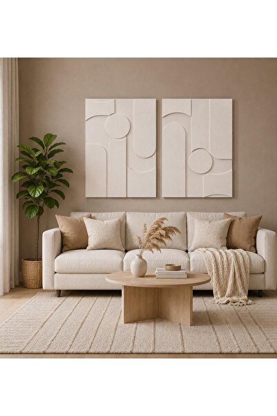 Tuge Home Ahşap Dokulu Tablo 50x70 Kırık Beyaz - Elegant